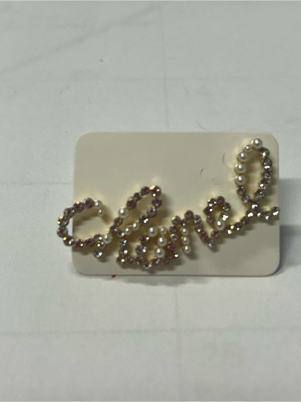 Pearl & Pink Crystal Script Brooch - Feminine Accent